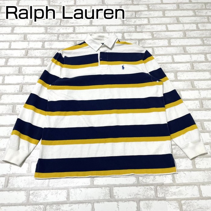 RALPH LAUREN（ラルフローレン） 白×紺×黄ボーダーラガーシャツ L