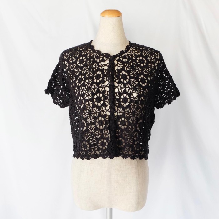 Crochet knit cropped cardigan | Vintage.City 빈티지숍, 빈티지 코디 정보