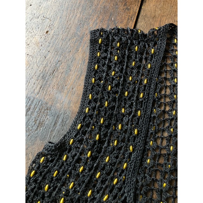 crochet vest クロシェ編みベスト 黒ゴールド | Vintage.City 古着屋、古着コーデ情報を発信