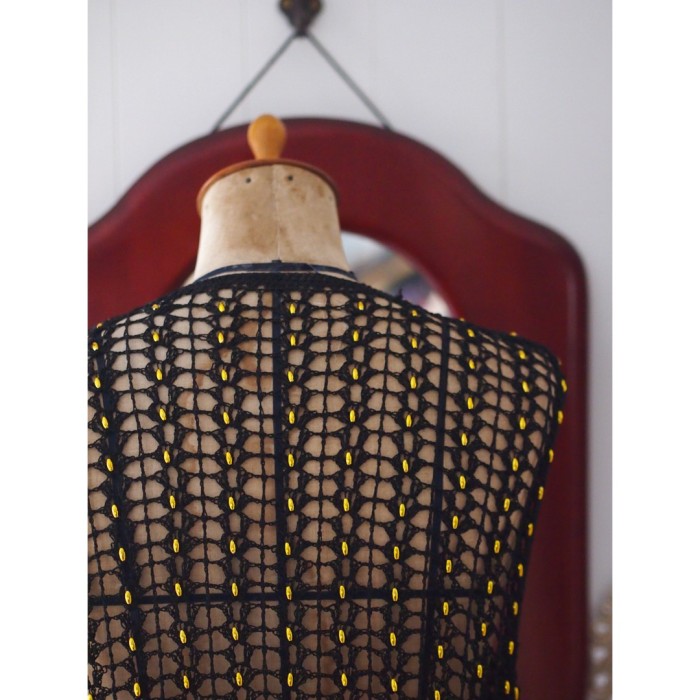 crochet vest クロシェ編みベスト 黒ゴールド | Vintage.City 古着屋、古着コーデ情報を発信
