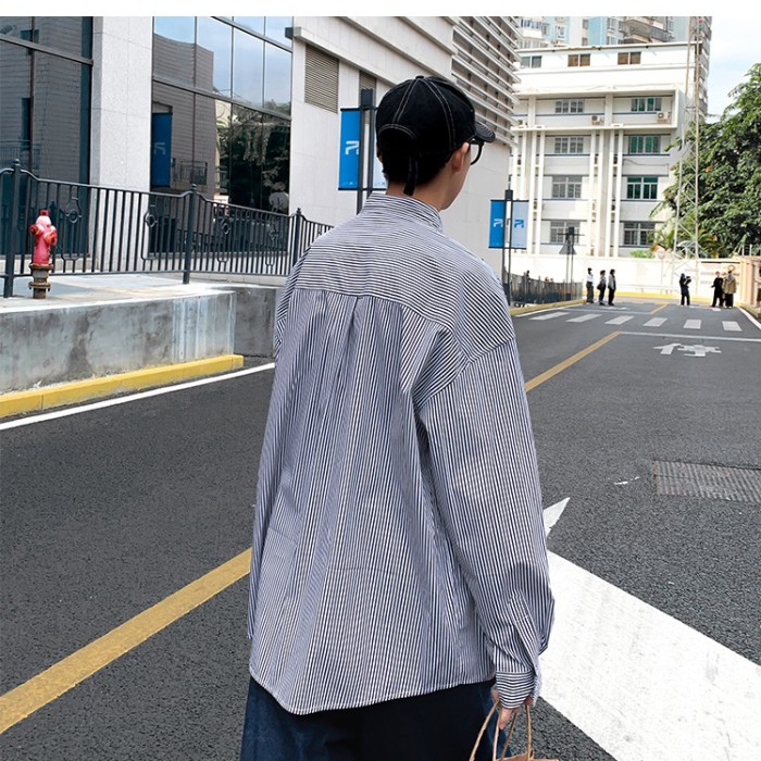 メンズ オーバーサイズ シャツ ストライプ カジュアル ストリート韓国 | Vintage.City 古着屋、古着コーデ情報を発信