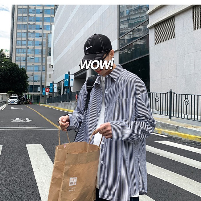 メンズ オーバーサイズ シャツ ストライプ カジュアル ストリート韓国 | Vintage.City 古着屋、古着コーデ情報を発信