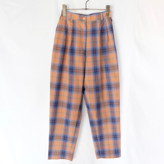 Pink blue plaid tuck pants | Vintage.City 古着屋、古着コーデ情報を発信