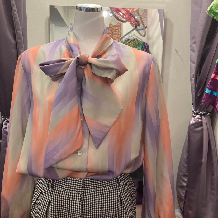 multicolor bowtie blouse | Vintage.City 古着屋、古着コーデ情報を発信