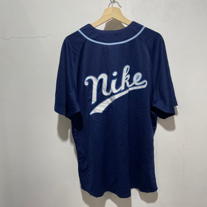 送料無料』90s NIKE ナイキ ベースボールシャツ ビッグロゴ ネイビー