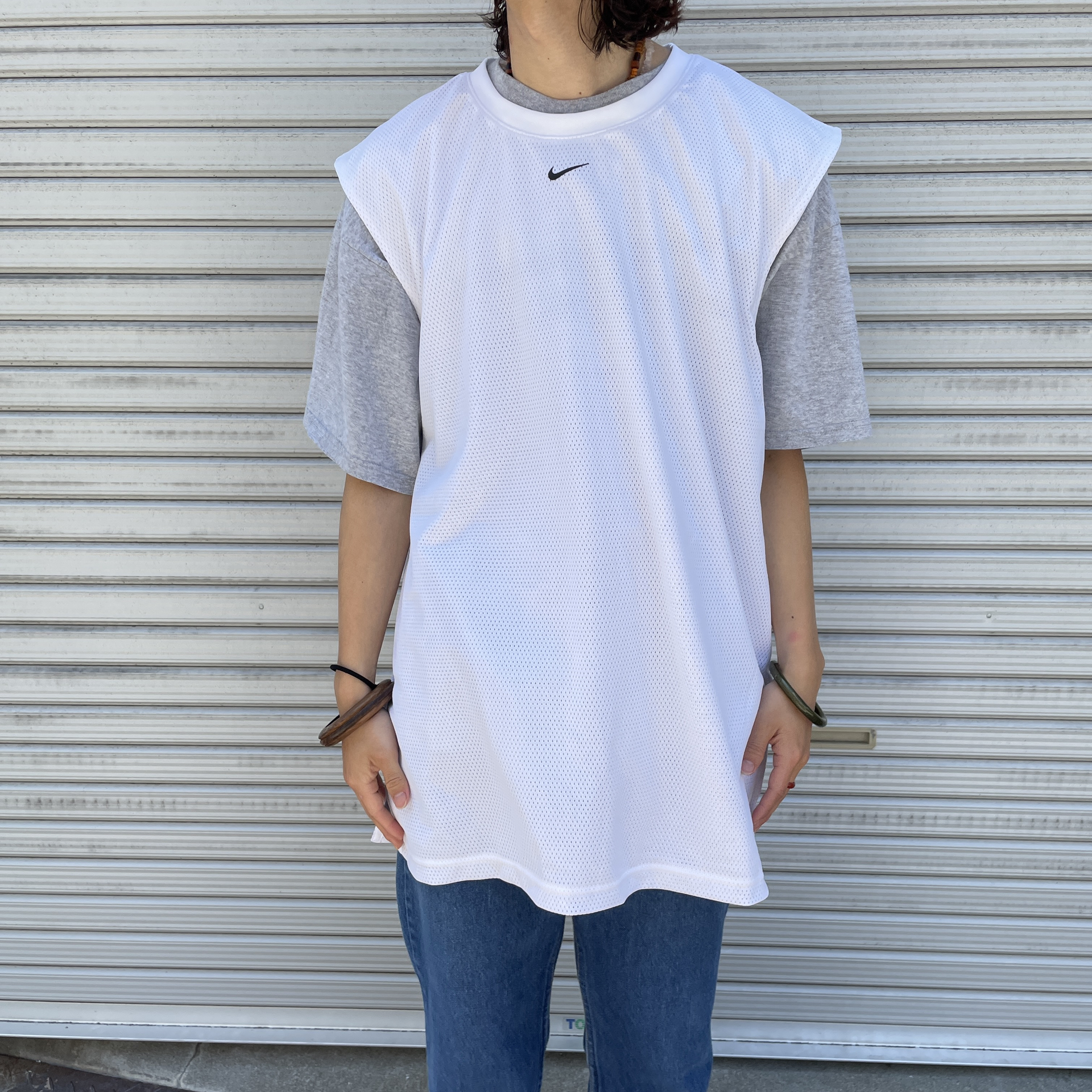 送料無料』NIKE ナイキ メッシュノースリーブTシャツ XL 白 バスケット 