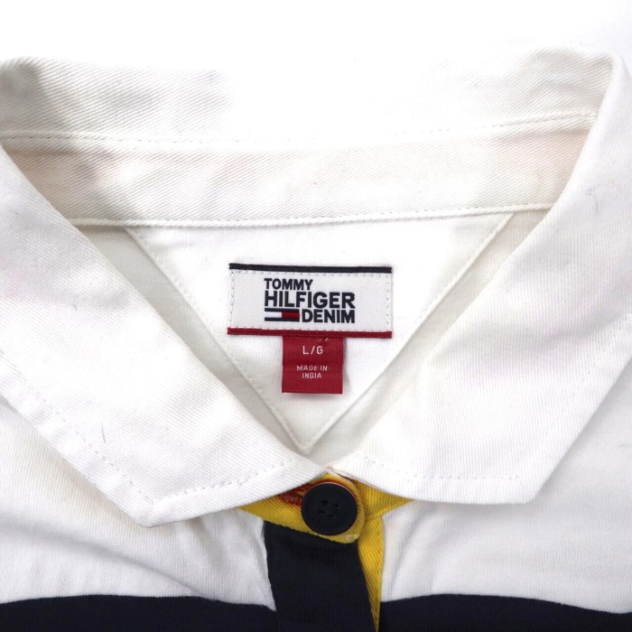 TOMMY HILFIGER クロップドラガーシャツ L ホワイト ボーダー | Vintage.City 古着屋、古着コーデ情報を発信