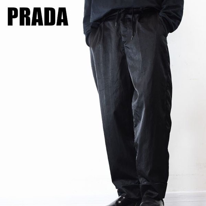 PRADA プラダ メンズ スラックス テーパードパンツ 光沢 40 ブラック | Vintage.City