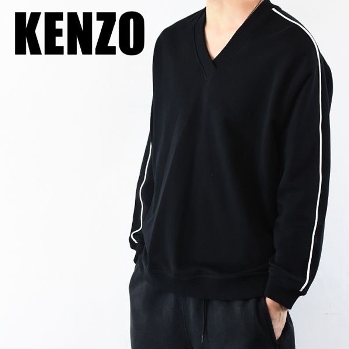 KENZO ケンゾー メンズ Vネック ニット セーター ブラック ロゴ M ...