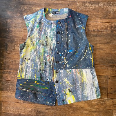 MILL painted Denim patchwork vest | Vintage.City 빈티지숍, 빈티지 코디 정보