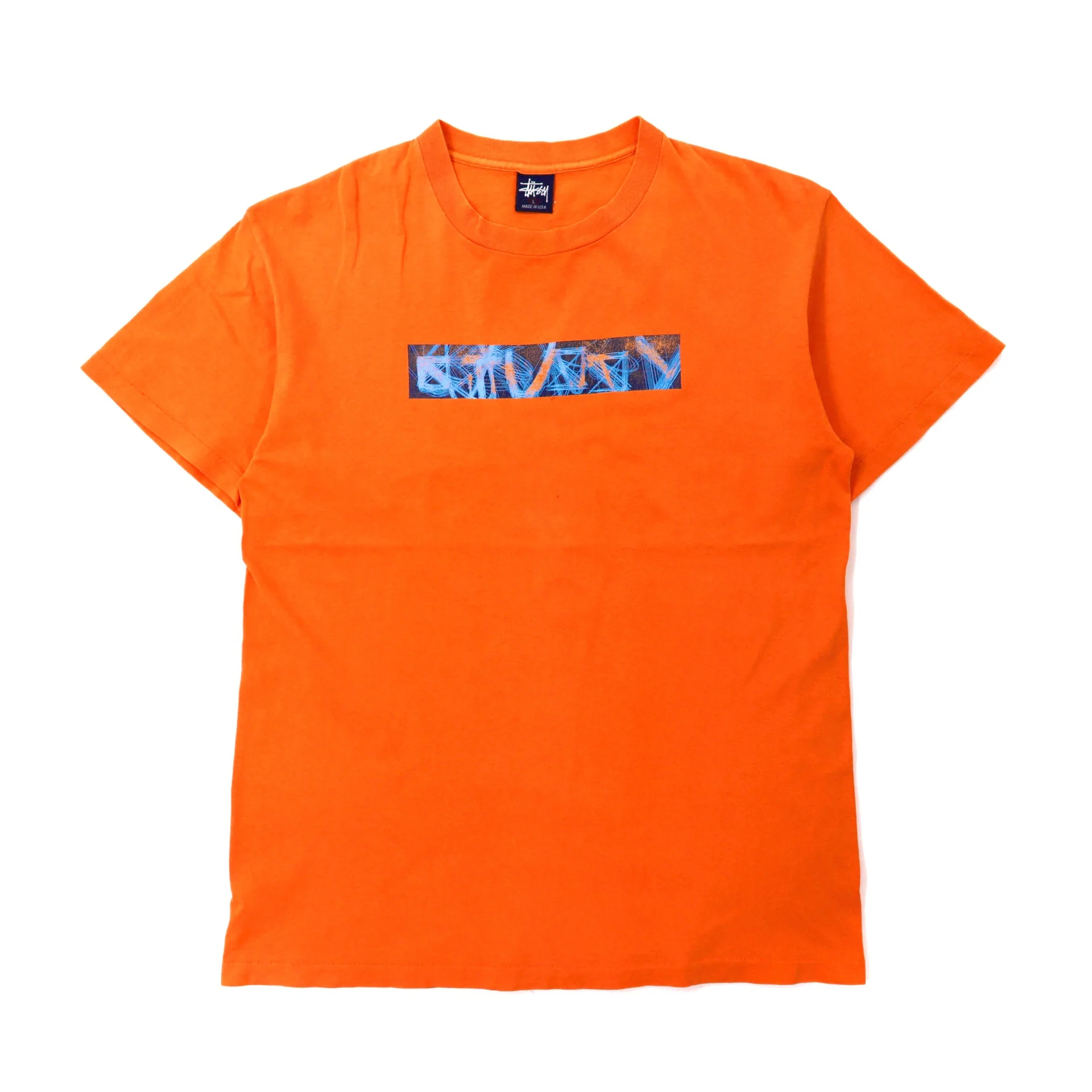 STUSSY クルーネックロゴTシャツ L オレンジ 紺タグ 90年代 USA製 
