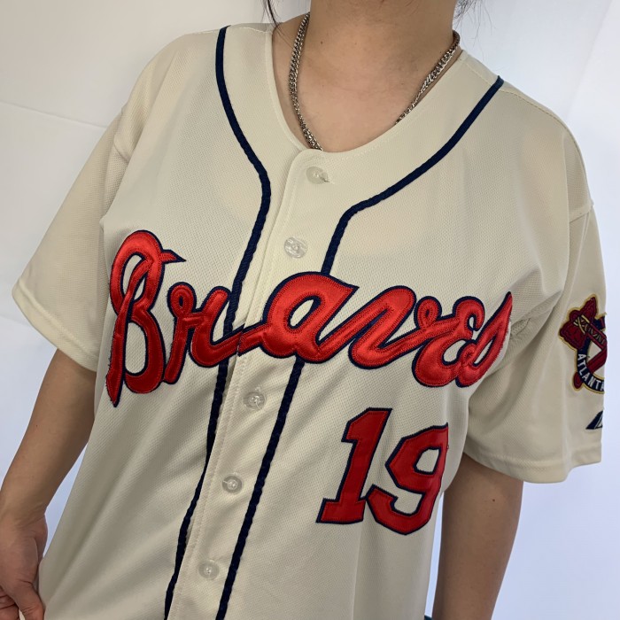 古着屋CS【MLB、リンガーT】NIKEゲームシャツアトランタ・ブレーブス刺繍ロゴL
