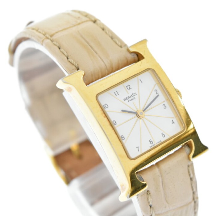 エルメス Hウォッチ 白文字盤 クォーツ レザーベルト腕時計 ホワイト/ゴールド | Vintage.City 古着屋、古着コーデ情報を発信