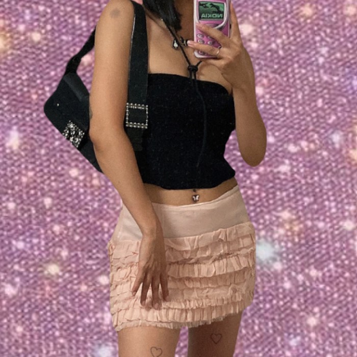 "NINE" Powder Pink Silk Micro Mini skirt | Vintage.City 빈티지숍, 빈티지 코디 정보