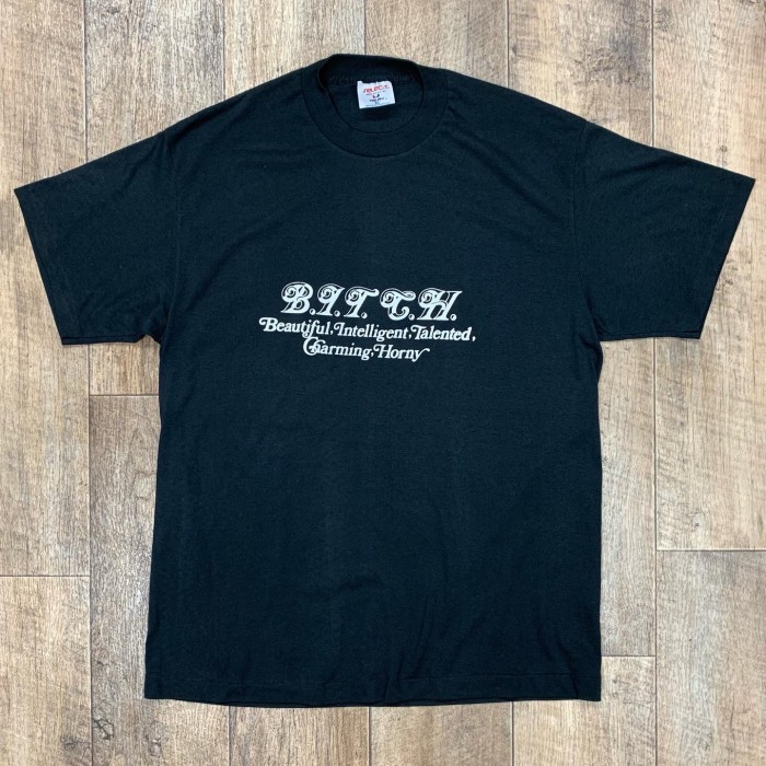 80'S B.I.T.C.H. シングルステッチ 半袖 Tシャツ ブラック | Vintage.City 빈티지숍, 빈티지 코디 정보