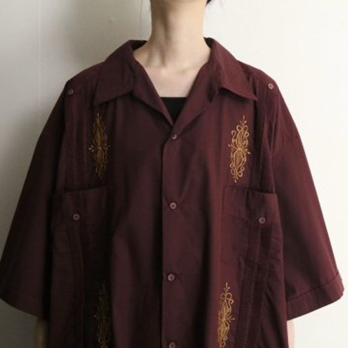 Bordeaux color embroidery cuba  shirt | Vintage.City 빈티지숍, 빈티지 코디 정보