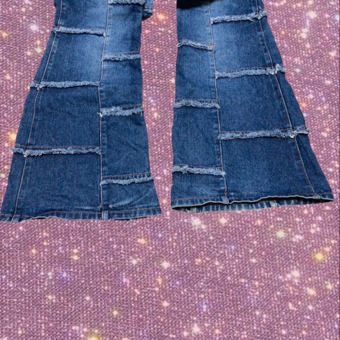 Fringe Edges Patchwork Denim Flare Jeans | Vintage.City 古着屋、古着コーデ情報を発信
