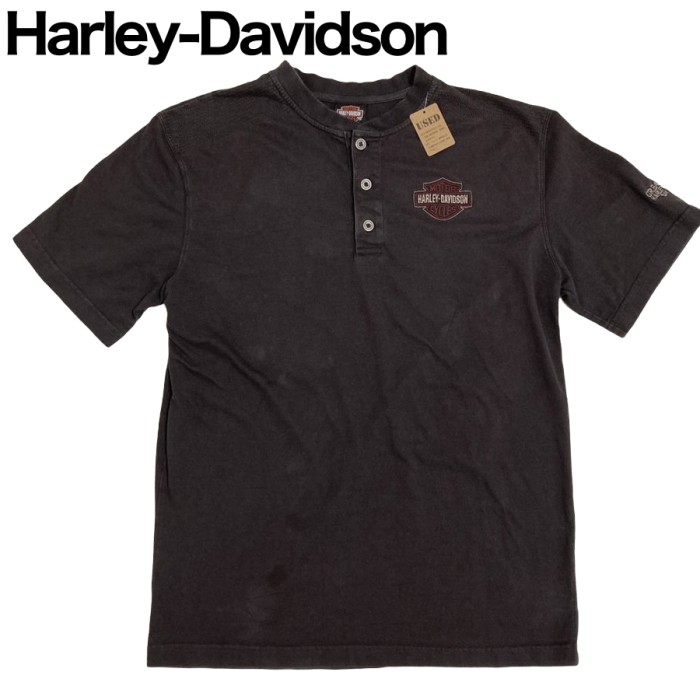 HARLEY-DAVIDSON ボタン付きブラック半袖Tシャツ | Vintage.City 빈티지숍, 빈티지 코디 정보