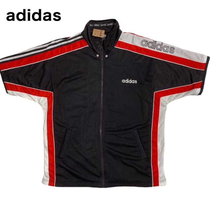 adidas（アディダス） 赤×白×黒 半袖フルジップジャケット Lサイズ