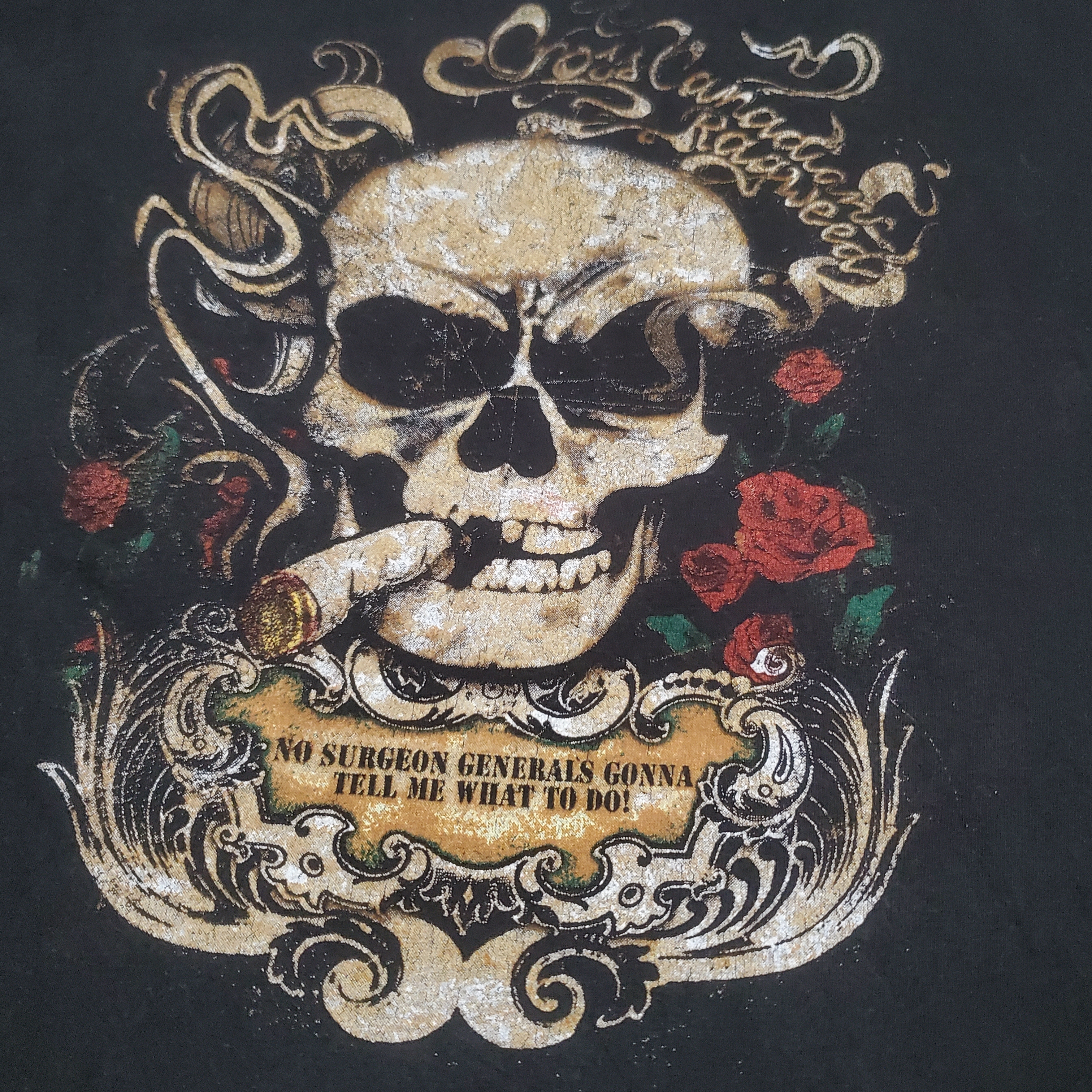 ハーレーダビッドソン スカル 骸骨 ドクロ 刺繍ロゴ 半袖Tシャツ  L