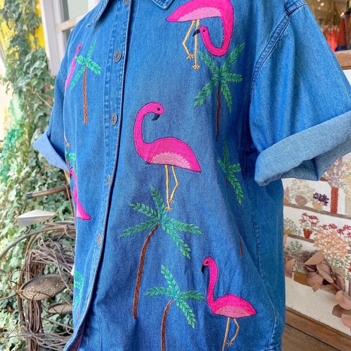 フラミンゴ刺繍デニムシャツ | Vintage.City 古着屋、古着コーデ情報を発信