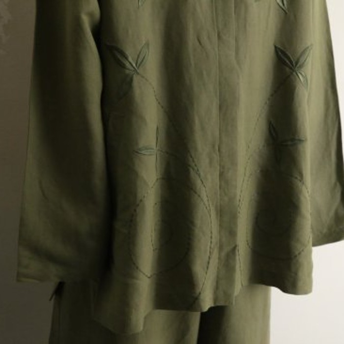 EMB pattern no collar shirt & easy pants | Vintage.City 古着屋、古着コーデ情報を発信