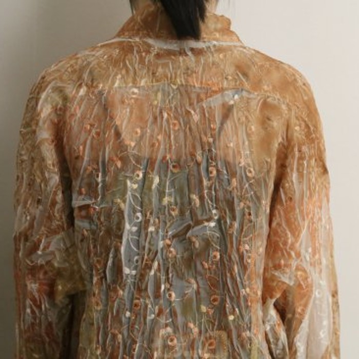 Total flower beige see-through shirt | Vintage.City 古着屋、古着コーデ情報を発信