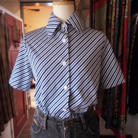 ネイビー×斜めストライプの爽やかなサマーシャツ | Vintage.City 古着屋、古着コーデ情報を発信
