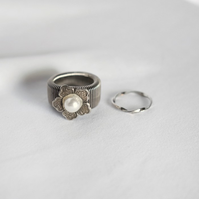 Pearl flower silver ring set | Vintage.City 빈티지숍, 빈티지 코디 정보