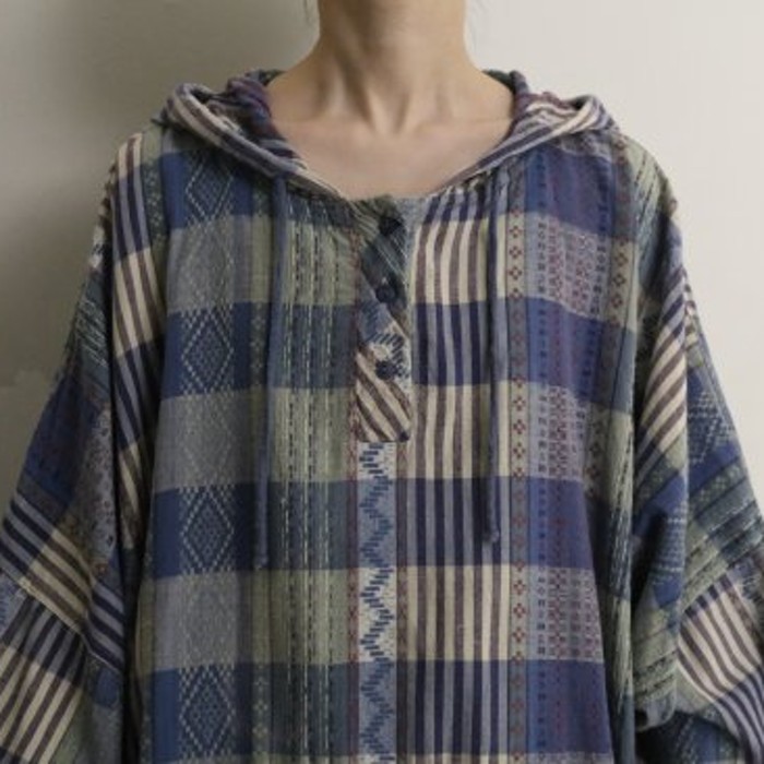 dark tone ethnic×check hoodie  pullover | Vintage.City 빈티지숍, 빈티지 코디 정보