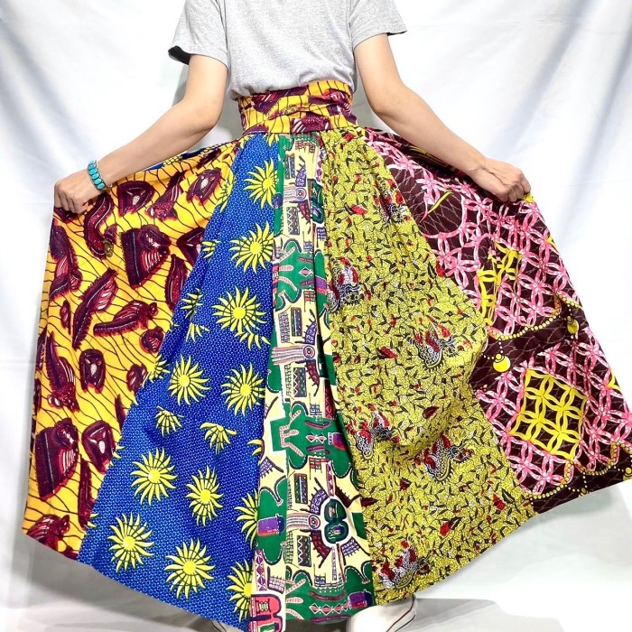 African batik patchwork volume skirt | Vintage.City 빈티지숍, 빈티지 코디 정보