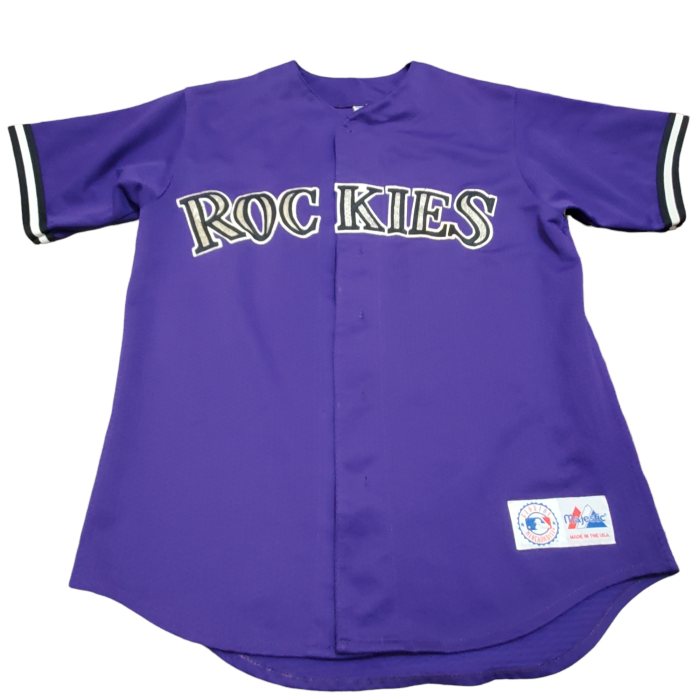 90s USA製 MLB ロッキーズ ユニフォーム ゲームシャツ 半袖 刺繍