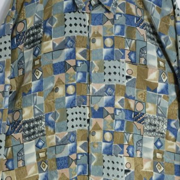 blue × yellow cube shard design shirt | Vintage.City 빈티지숍, 빈티지 코디 정보