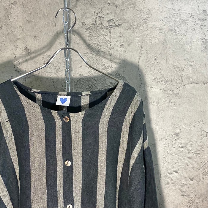 collarless stripe linen over shirt | Vintage.City Vintage Shops, Vintage Fashion Trends