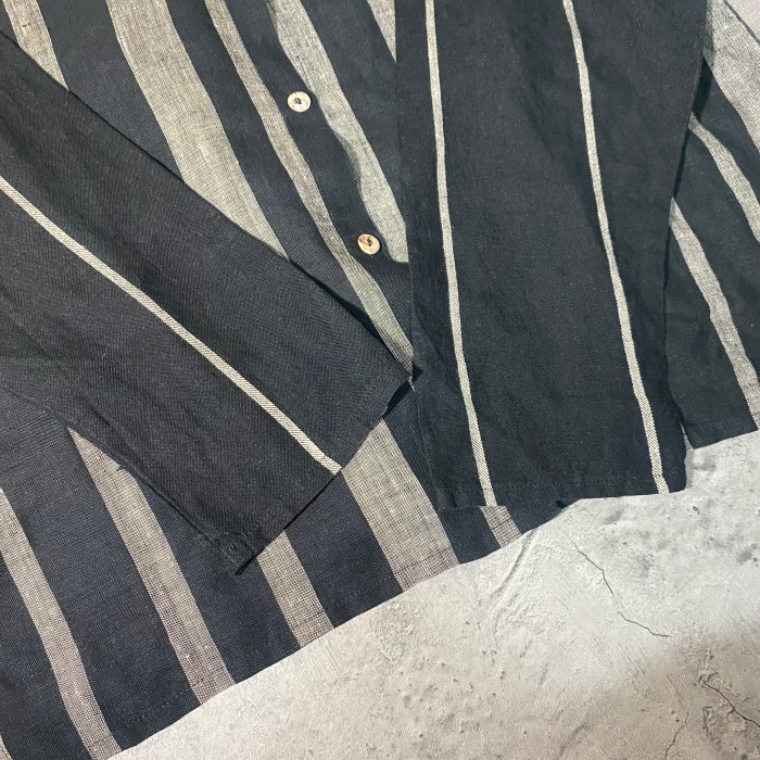 collarless stripe linen over shirt | Vintage.City Vintage Shops, Vintage Fashion Trends
