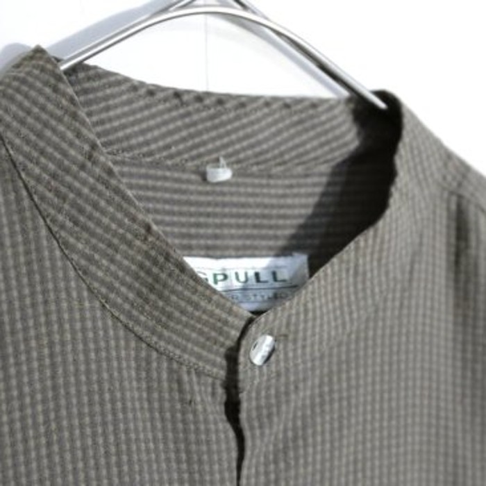 Striped design brown band collar shirt. | Vintage.City 古着屋、古着コーデ情報を発信