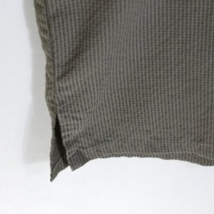 Striped design brown band collar shirt. | Vintage.City 古着屋、古着コーデ情報を発信