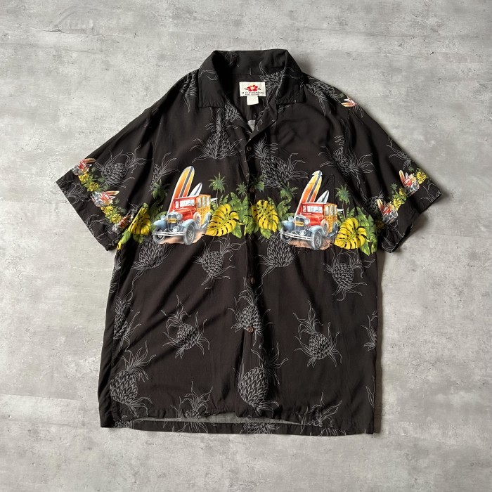 80年代 90年代 レーヨン ブラック アロハシャツ ハワイ製アメ 車柄 | Vintage.City 古着屋、古着コーデ情報を発信