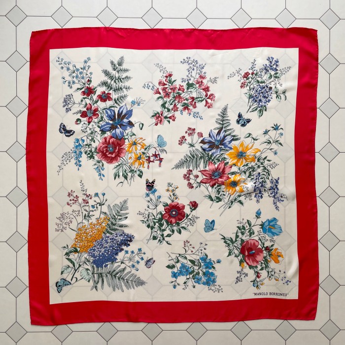 butterfly & flower silk scarf | Vintage.City 古着屋、古着コーデ情報を発信