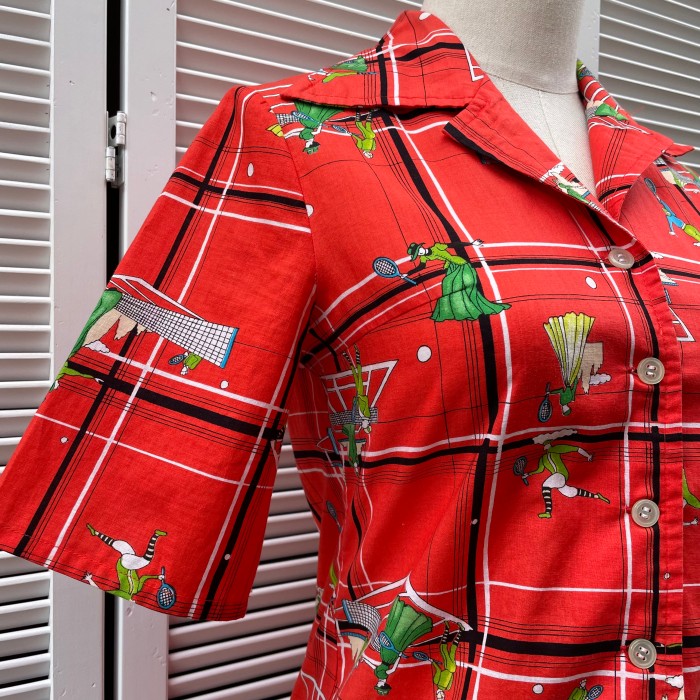 tennis pattern open collar shirt | Vintage.City Vintage Shops, Vintage Fashion Trends