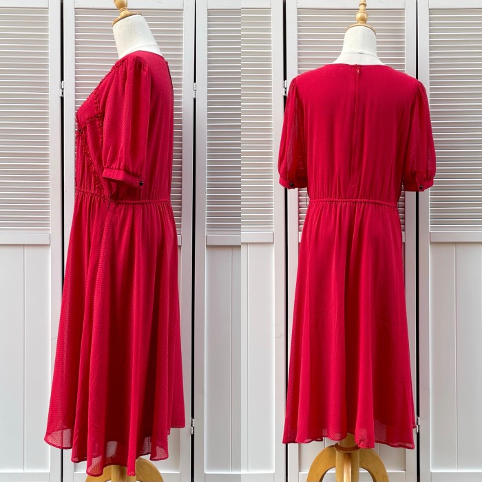 flocky dot red dress | Vintage.City 古着屋、古着コーデ情報を発信