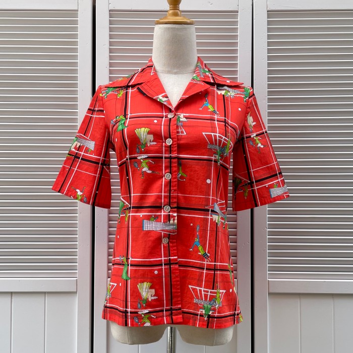 tennis pattern open collar shirt | Vintage.City 빈티지숍, 빈티지 코디 정보
