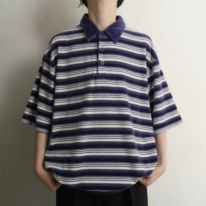 Purple×white border pile lib polo shirt | Vintage.City 古着屋、古着コーデ情報を発信