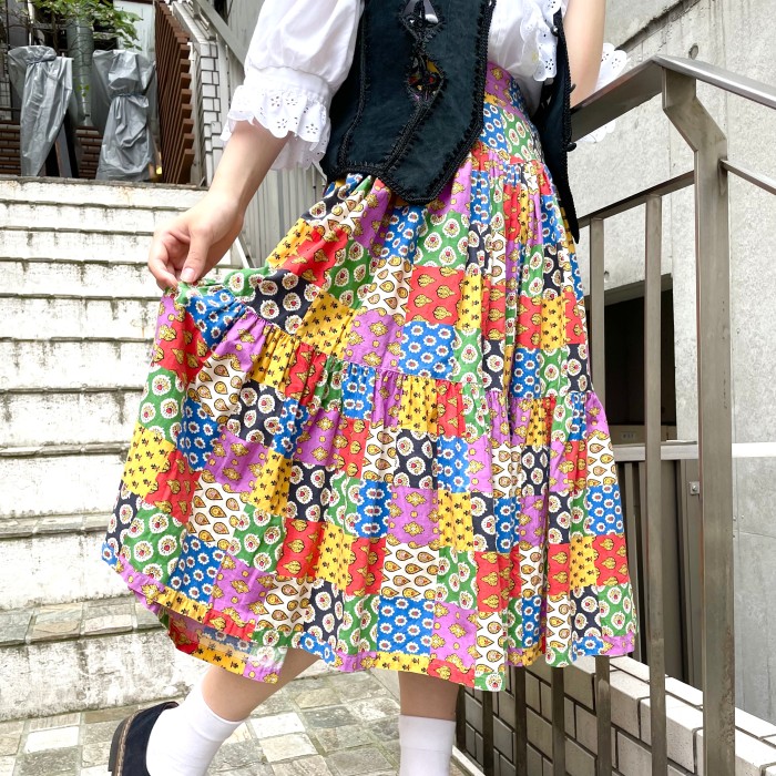 9,999円70s パッチワーク スカート vintage ヴィンテージ  カラフル