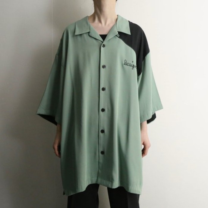 "Hilton" aqua green asymmetry shirt | Vintage.City 古着屋、古着コーデ情報を発信