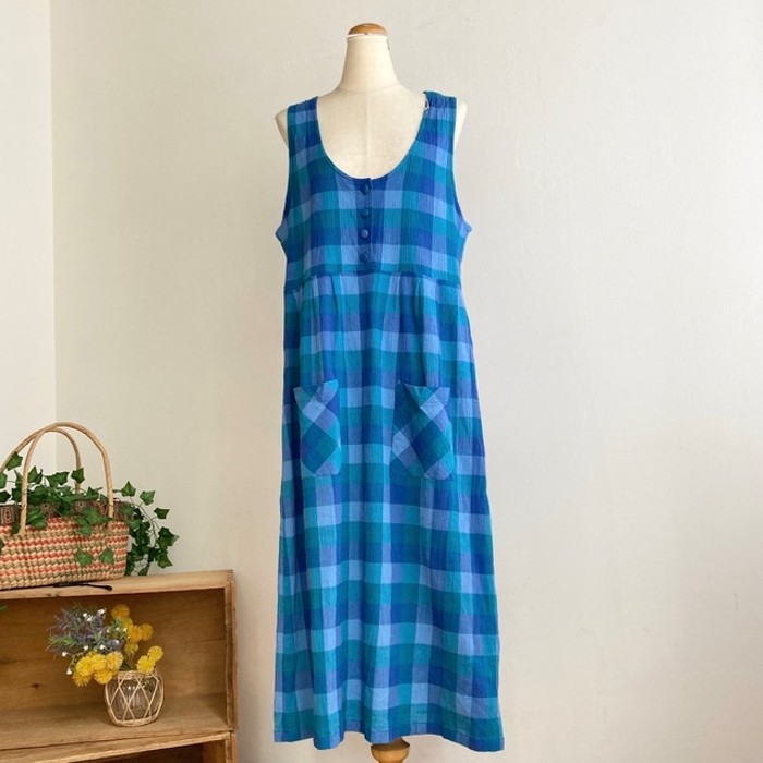 blue plaid sleeveless dress | Vintage.City 古着屋、古着コーデ情報を発信
