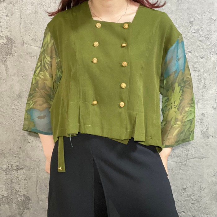 see-through sleeve double button blouse | Vintage.City