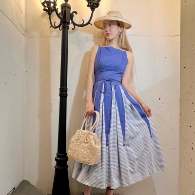 50's blue design day dress | Vintage.City 古着屋、古着コーデ情報を発信