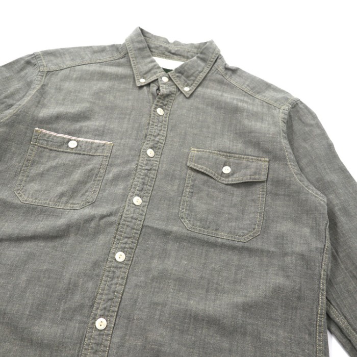EDDIE BAUER シャンブレーワークシャツ M グレー コットン リネン混 | Vintage.City 古着屋、古着コーデ情報を発信