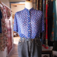 retro summer blouse/バンドカラー&ブルーベースのトリコロール | Vintage.City 빈티지숍, 빈티지 코디 정보